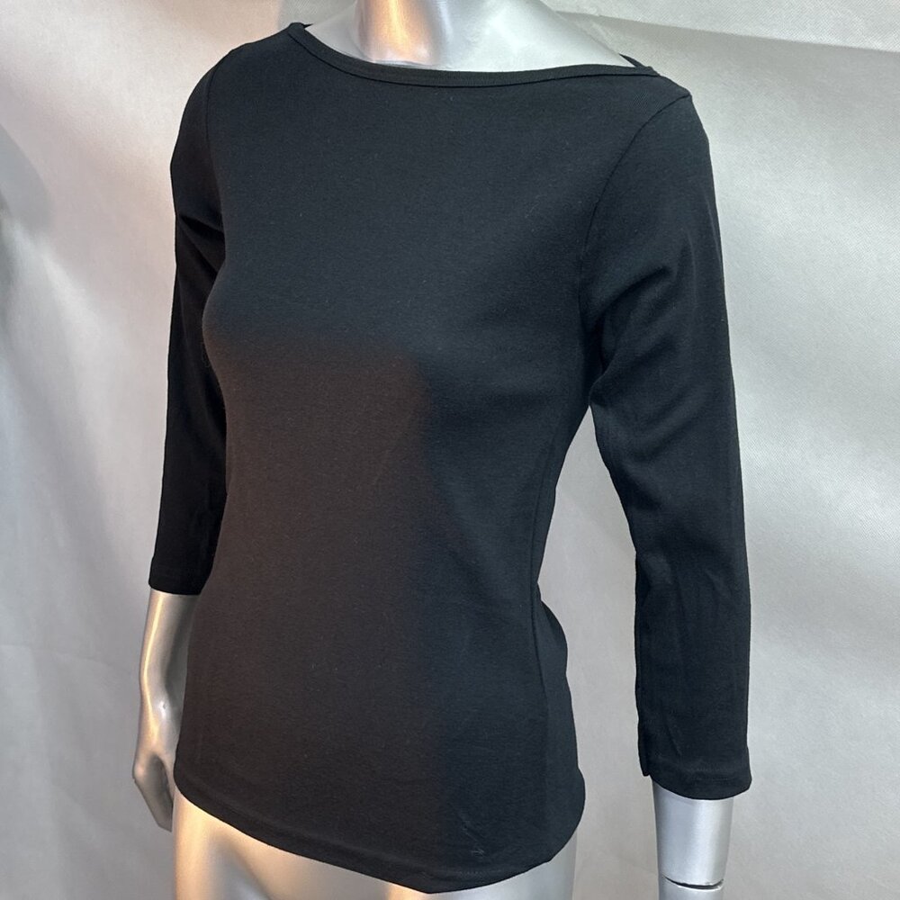 NWOT American Apparel "Baby Rib" 3/4 Sleeve Boat Neck Top #4344 in Black - Picture 2 of 4